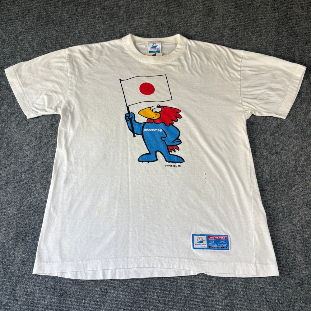 Vintage France 98 FIFA World Cup Japan Footix Mascot White T-Shirt Mens XL